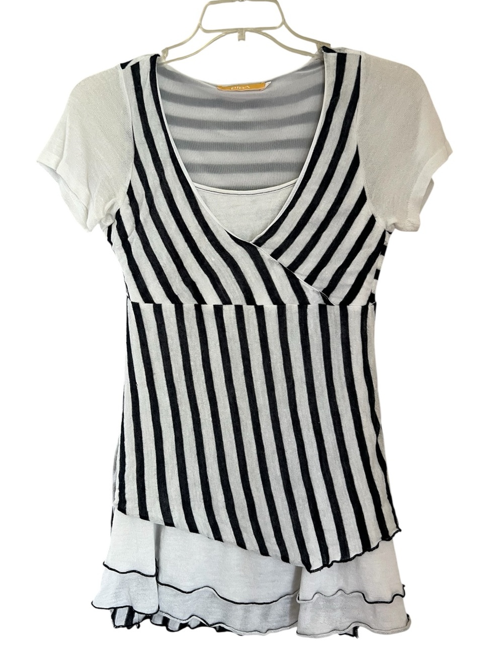 Biba Germany Linen Tunic Women’s S Knit White Navy Striped Lightweight Layered
